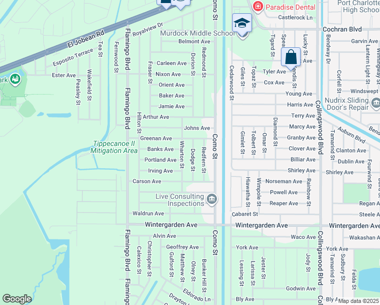 map of restaurants, bars, coffee shops, grocery stores, and more near 2337 Dodge Street in Port Charlotte