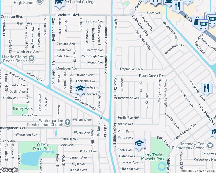 map of restaurants, bars, coffee shops, grocery stores, and more near 2336 Pellam Boulevard in Port Charlotte