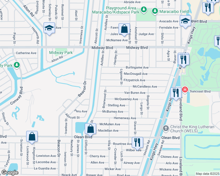 map of restaurants, bars, coffee shops, grocery stores, and more near 23193 McCandless Avenue in Port Charlotte