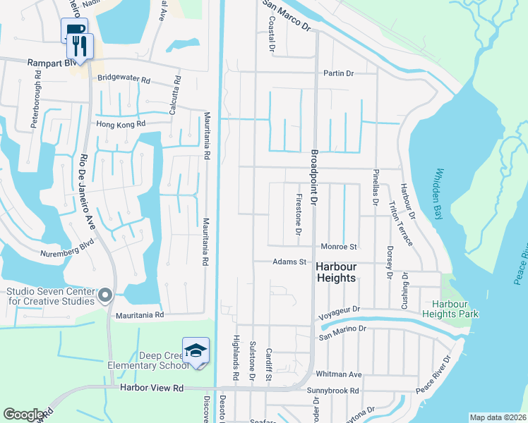 map of restaurants, bars, coffee shops, grocery stores, and more near 2309 Caliope Drive in Punta Gorda