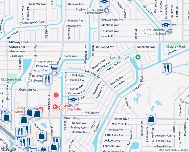 map of restaurants, bars, coffee shops, grocery stores, and more near 22083 Catherine Avenue in Port Charlotte