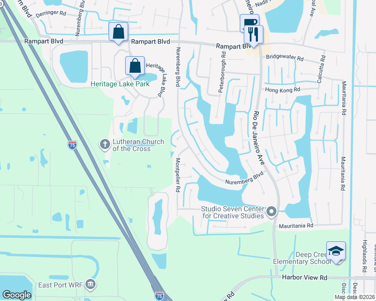 map of restaurants, bars, coffee shops, grocery stores, and more near 2317 Nuremberg Boulevard in Punta Gorda