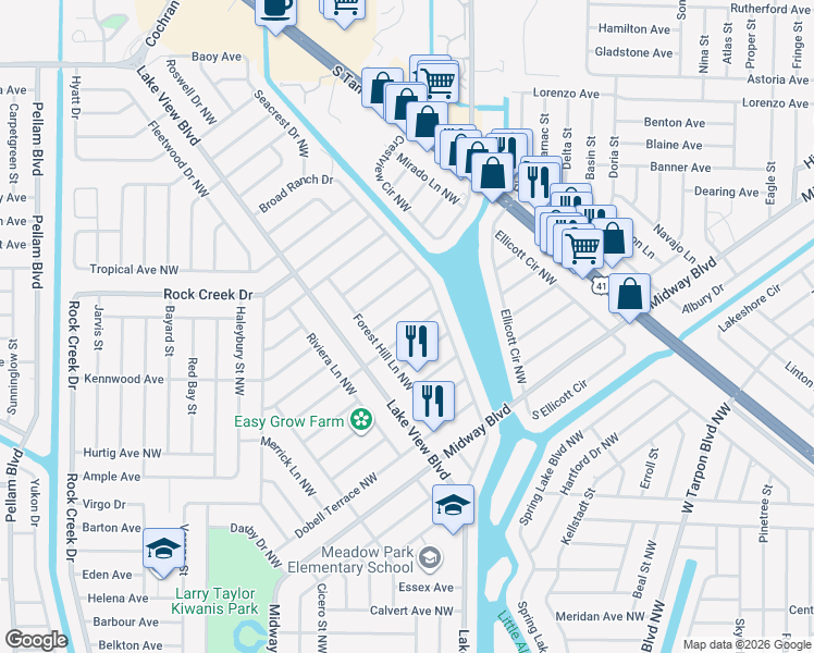 map of restaurants, bars, coffee shops, grocery stores, and more near 830 Fairfax Terrace Northwest in Port Charlotte