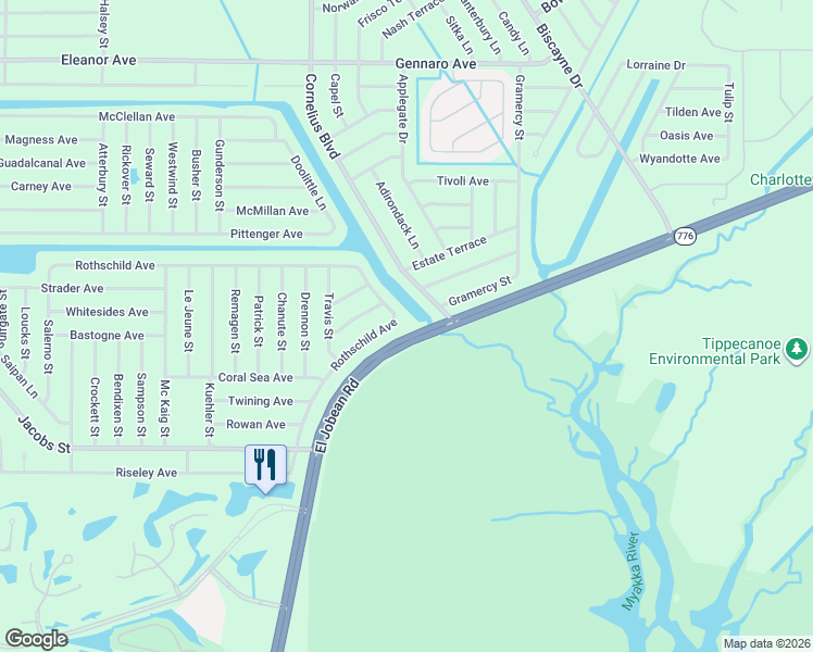 map of restaurants, bars, coffee shops, grocery stores, and more near 14688 Rothschild Avenue in Port Charlotte