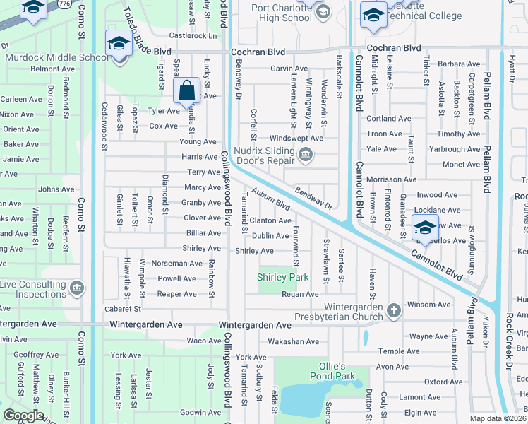 map of restaurants, bars, coffee shops, grocery stores, and more near 2318 Summit Street in Port Charlotte