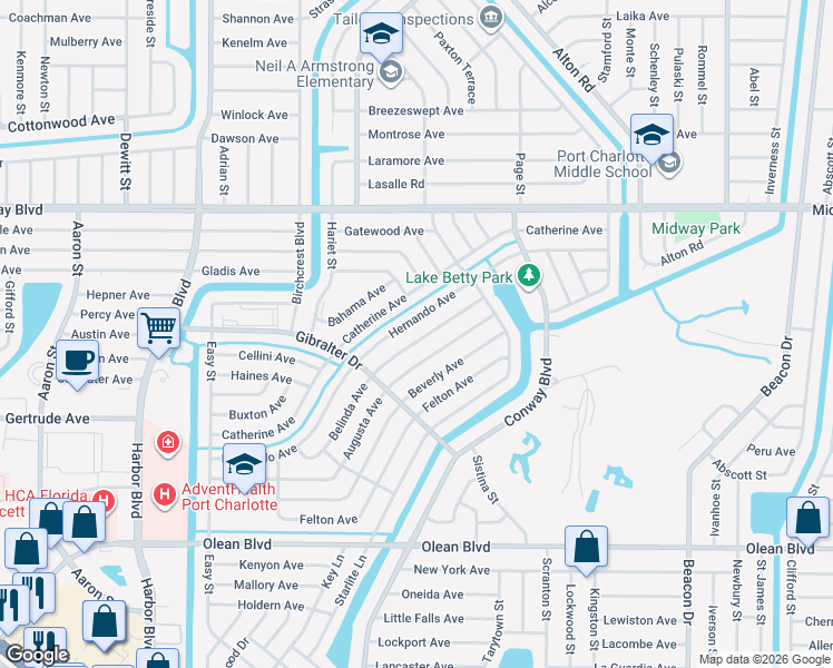 map of restaurants, bars, coffee shops, grocery stores, and more near 22178 Belinda Avenue in Port Charlotte