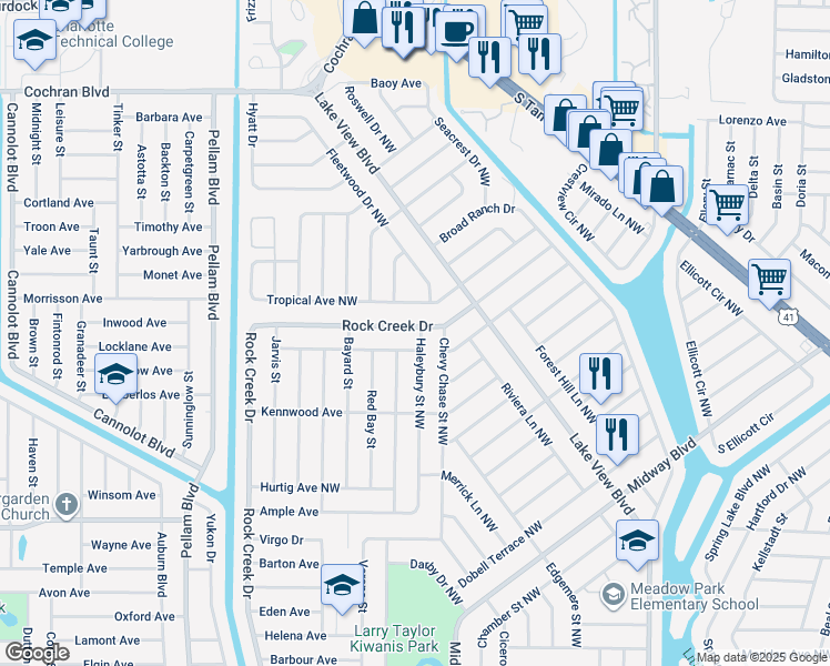 map of restaurants, bars, coffee shops, grocery stores, and more near 2542 Rock Creek Drive in Port Charlotte