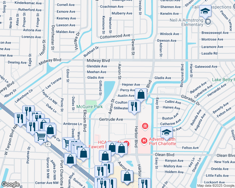 map of restaurants, bars, coffee shops, grocery stores, and more near 2246 Aaron Street in Port Charlotte