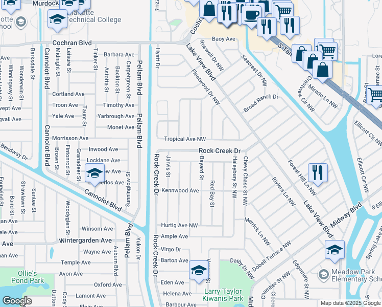 map of restaurants, bars, coffee shops, grocery stores, and more near 2646 Rock Creek Drive in Port Charlotte