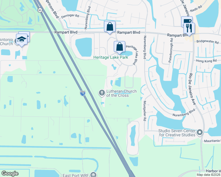 map of restaurants, bars, coffee shops, grocery stores, and more near 2180 Heron Lake Drive in Punta Gorda