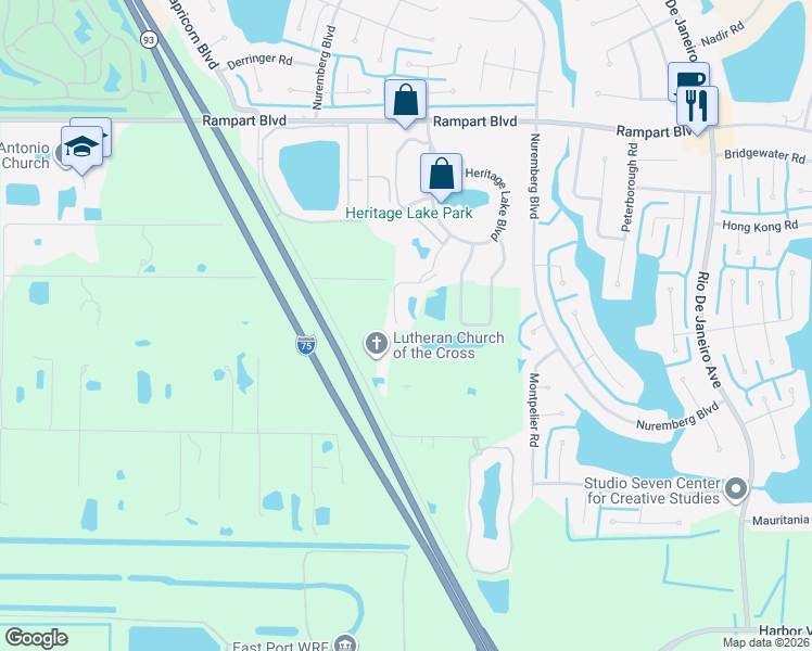 map of restaurants, bars, coffee shops, grocery stores, and more near 2180 Heron Lake Drive in Punta Gorda