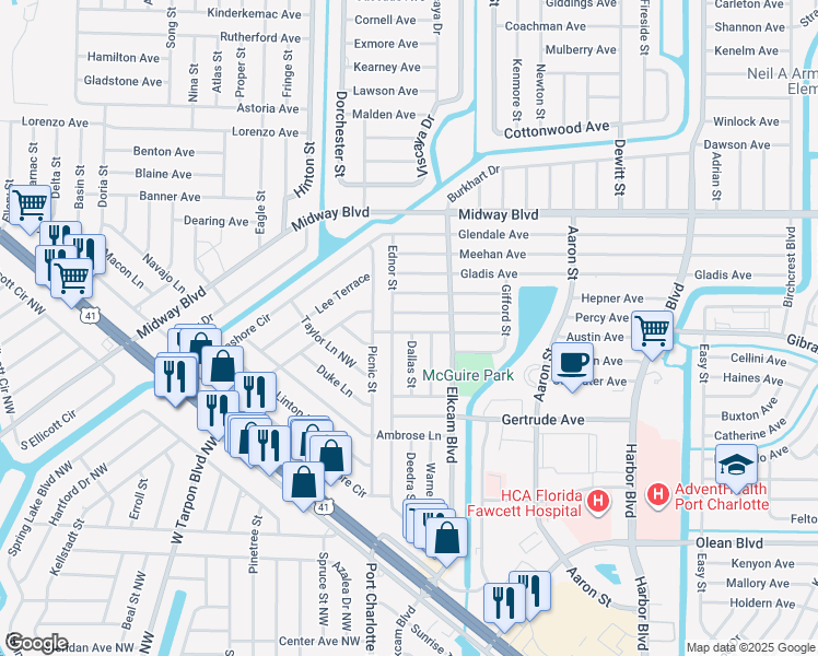 map of restaurants, bars, coffee shops, grocery stores, and more near 21042 Ionia Avenue in Port Charlotte