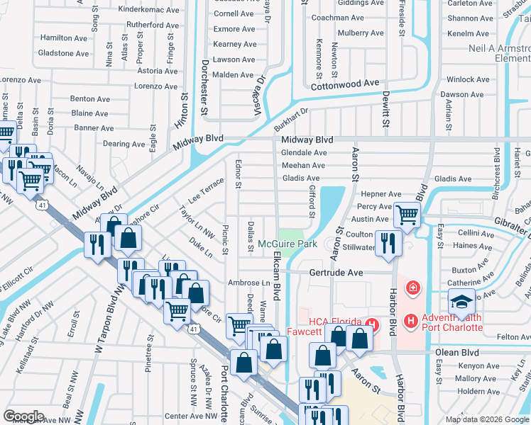 map of restaurants, bars, coffee shops, grocery stores, and more near 21074 Ionia Avenue in Port Charlotte