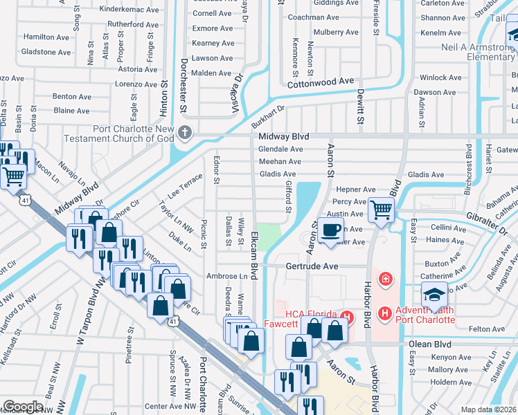 map of restaurants, bars, coffee shops, grocery stores, and more near 21090 Ionia Avenue in Port Charlotte