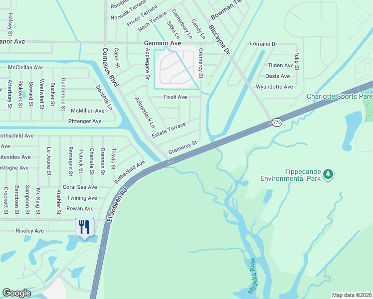 map of restaurants, bars, coffee shops, grocery stores, and more near 2318 Gramercy Street in Port Charlotte