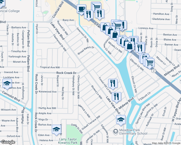 map of restaurants, bars, coffee shops, grocery stores, and more near 2290 Lake View Boulevard in Port Charlotte