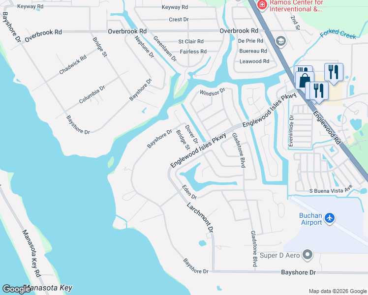 map of restaurants, bars, coffee shops, grocery stores, and more near 2 Bridge Street in Englewood
