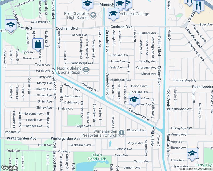 map of restaurants, bars, coffee shops, grocery stores, and more near 2283 Cannolot Boulevard in Port Charlotte