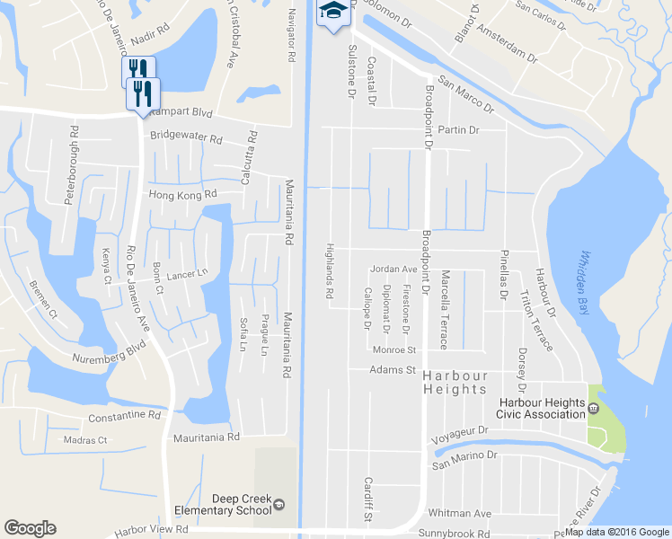 map of restaurants, bars, coffee shops, grocery stores, and more near 2250 Highlands Road in Punta Gorda