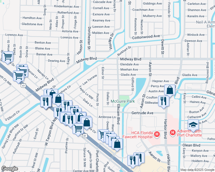 map of restaurants, bars, coffee shops, grocery stores, and more near 21042 Ionia Avenue in Port Charlotte