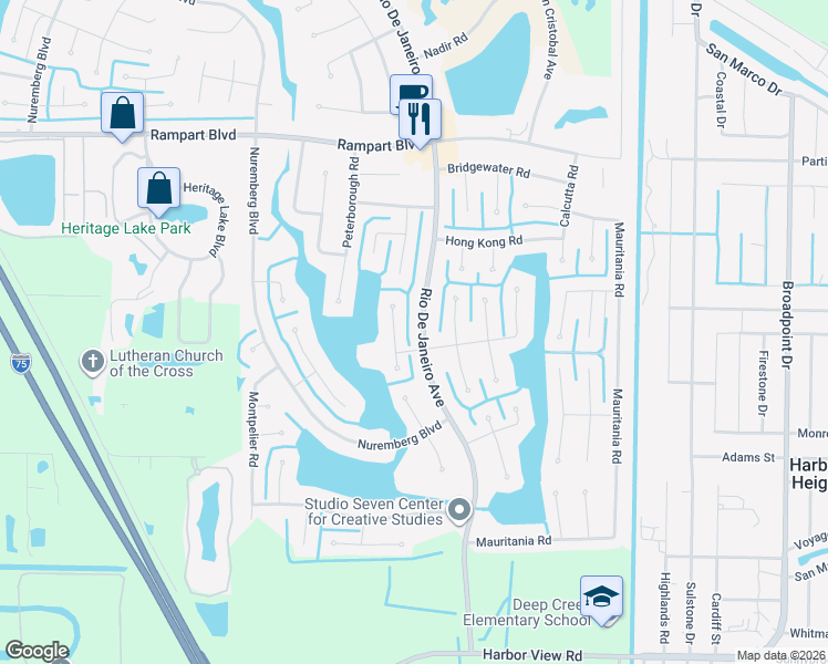 map of restaurants, bars, coffee shops, grocery stores, and more near 2272 Kenya Court in Punta Gorda
