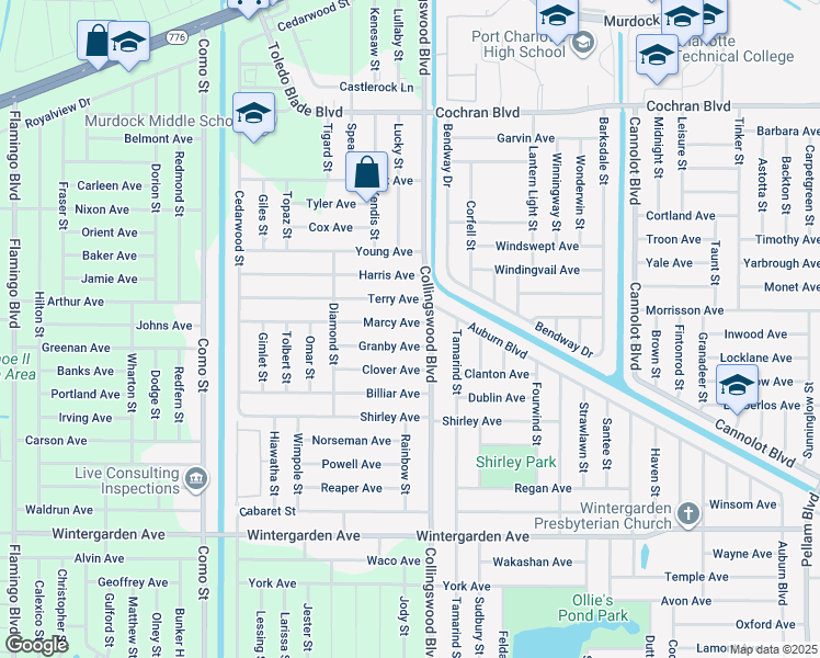map of restaurants, bars, coffee shops, grocery stores, and more near 17505 Marcy Avenue in Port Charlotte
