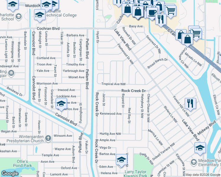 map of restaurants, bars, coffee shops, grocery stores, and more near 2685 Rock Creek Drive in Port Charlotte