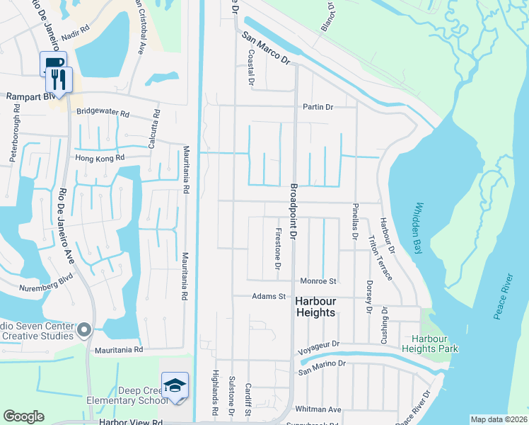 map of restaurants, bars, coffee shops, grocery stores, and more near 2257 Firestone Drive in Punta Gorda