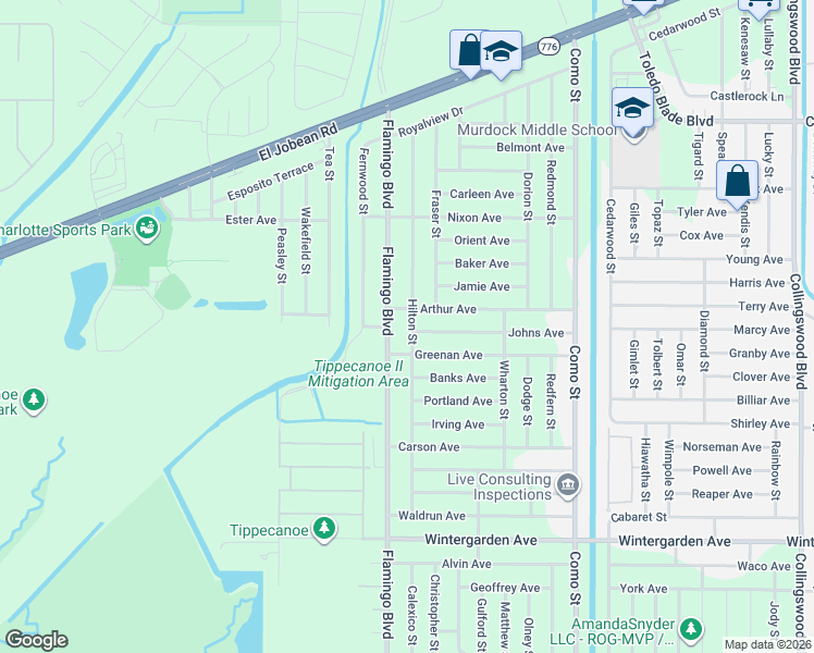 map of restaurants, bars, coffee shops, grocery stores, and more near 2263 Hilton Street in Port Charlotte