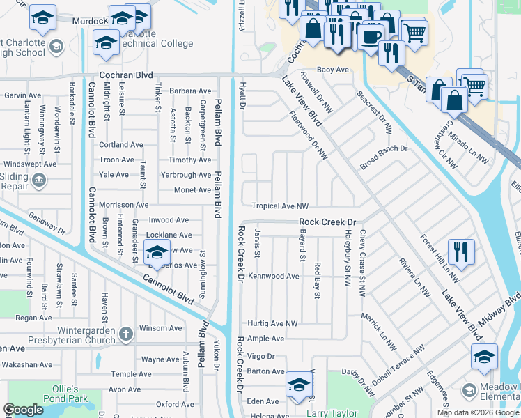 map of restaurants, bars, coffee shops, grocery stores, and more near 2685 Rock Creek Drive in Port Charlotte