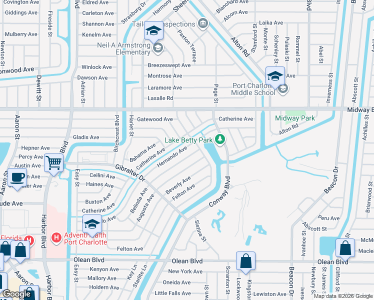 map of restaurants, bars, coffee shops, grocery stores, and more near 22282 Hernando Avenue in Port Charlotte