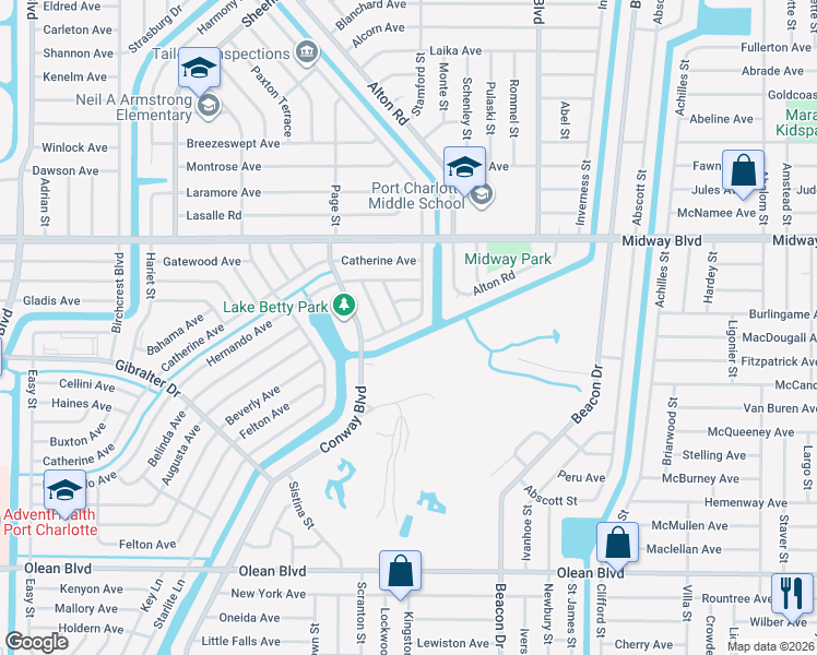 map of restaurants, bars, coffee shops, grocery stores, and more near 2226 Hayworth Road in Port Charlotte