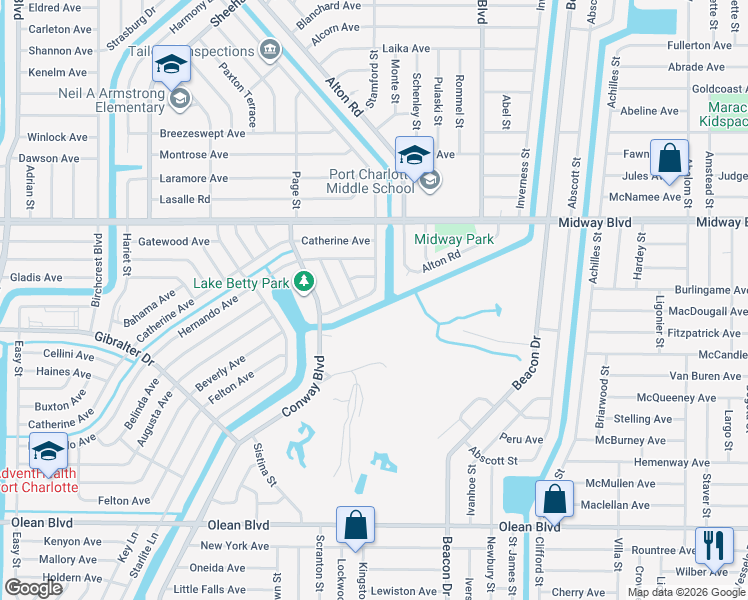 map of restaurants, bars, coffee shops, grocery stores, and more near 2226 Hayworth Road in Port Charlotte