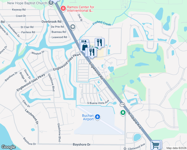 map of restaurants, bars, coffee shops, grocery stores, and more near 10304 Hebblewhite Court in Englewood
