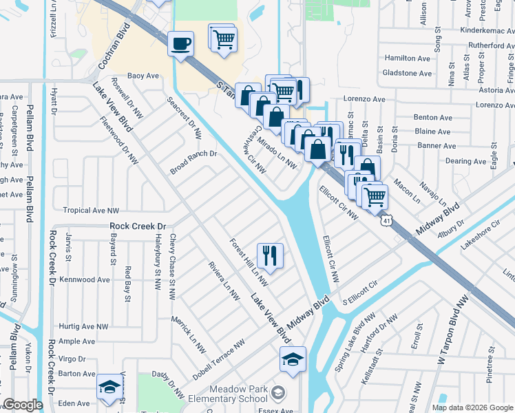 map of restaurants, bars, coffee shops, grocery stores, and more near 812 Mensh Terrace Northwest in Port Charlotte