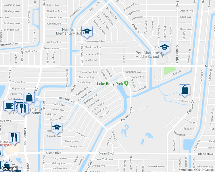 map of restaurants, bars, coffee shops, grocery stores, and more near 22282 Hernando Avenue in Port Charlotte