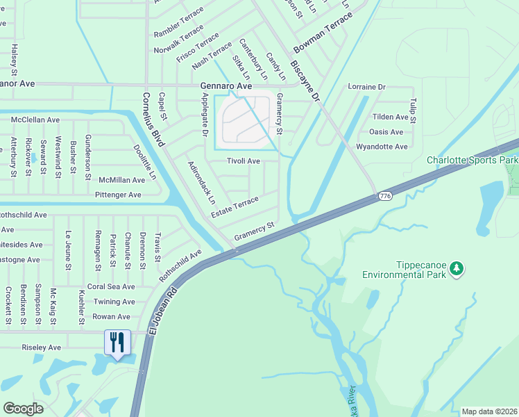 map of restaurants, bars, coffee shops, grocery stores, and more near 15236 Van Dyke Terrace in Port Charlotte