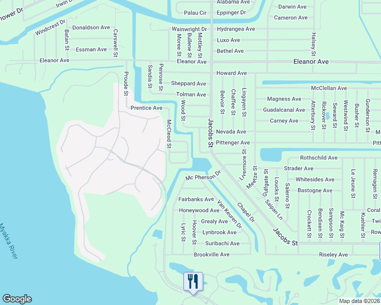 map of restaurants, bars, coffee shops, grocery stores, and more near 2296 Hale Street in Port Charlotte