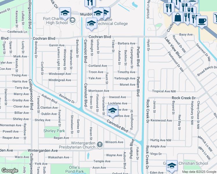 map of restaurants, bars, coffee shops, grocery stores, and more near 2230 Taunt Street in Port Charlotte