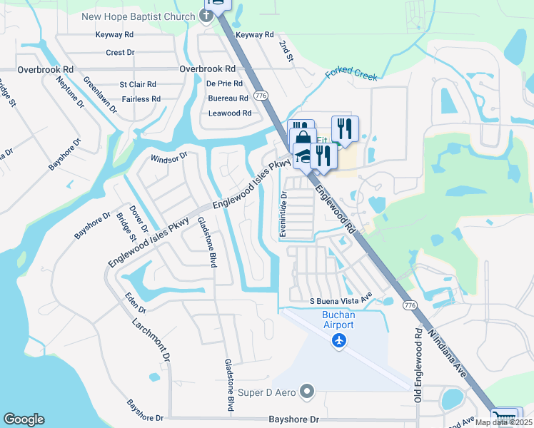 map of restaurants, bars, coffee shops, grocery stores, and more near 28 Waterford Drive in Englewood