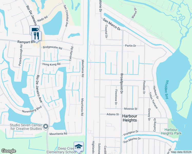 map of restaurants, bars, coffee shops, grocery stores, and more near 2208 Highlands Road in Punta Gorda