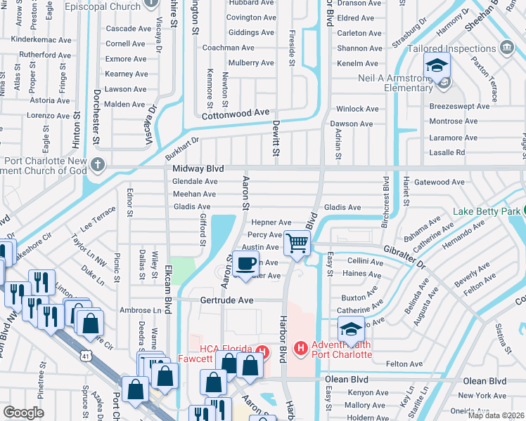 map of restaurants, bars, coffee shops, grocery stores, and more near 21291 Gladis Avenue in Port Charlotte