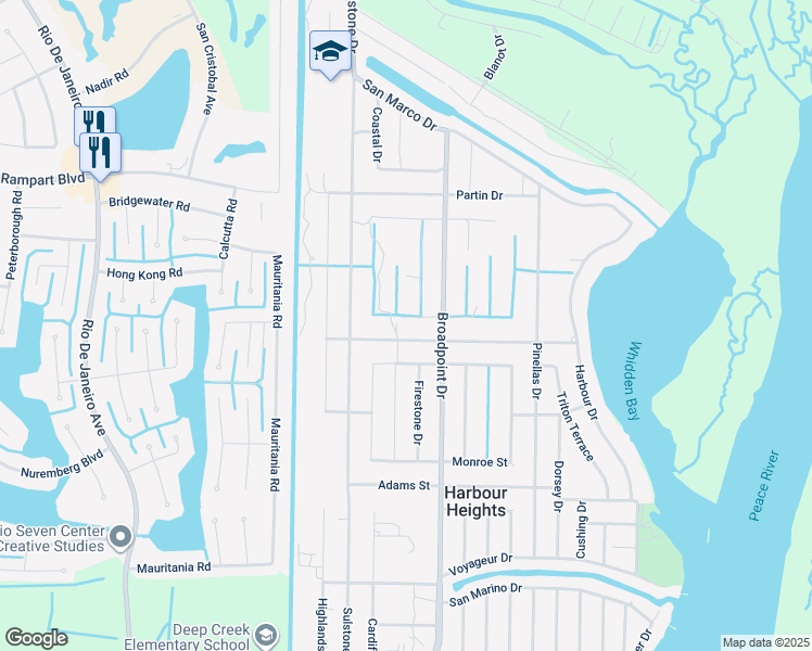 map of restaurants, bars, coffee shops, grocery stores, and more near 27096 Washington Street in Punta Gorda