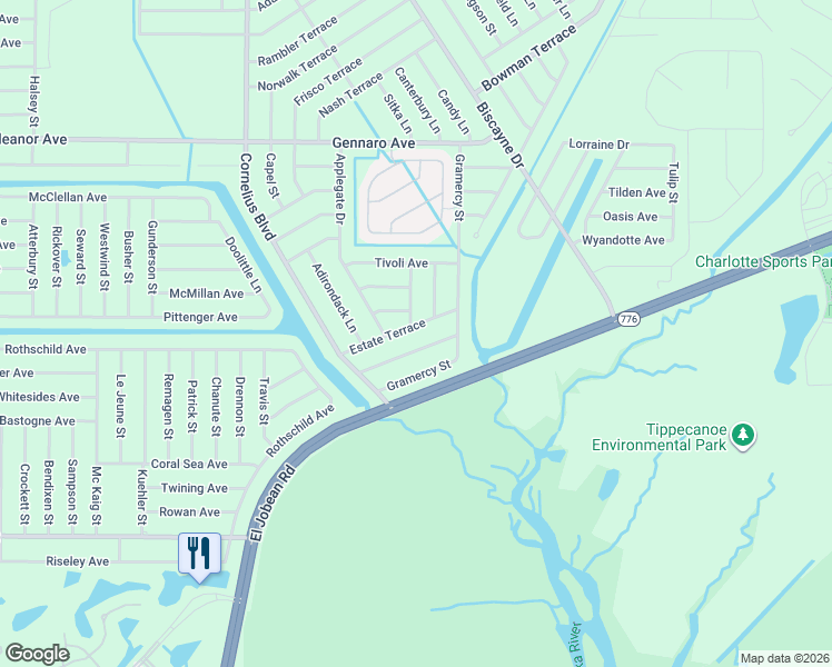 map of restaurants, bars, coffee shops, grocery stores, and more near 15236 Van Dyke Terrace in Port Charlotte