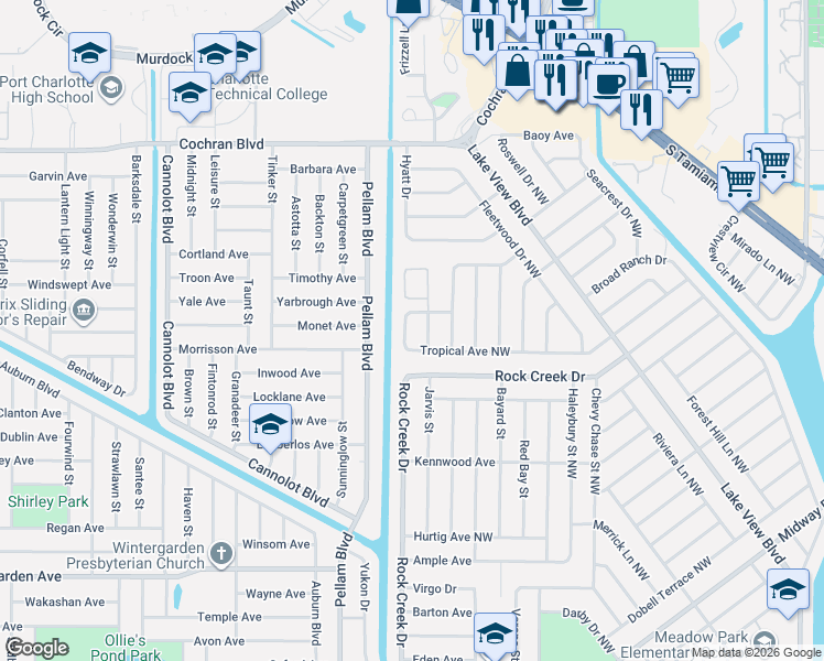 map of restaurants, bars, coffee shops, grocery stores, and more near 913 Tropical Circle Northwest in Port Charlotte