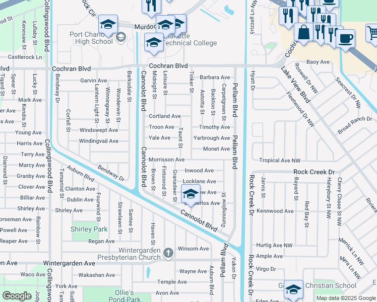 map of restaurants, bars, coffee shops, grocery stores, and more near 2230 Taunt Street in Port Charlotte