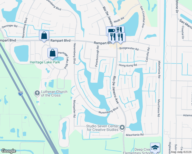 map of restaurants, bars, coffee shops, grocery stores, and more near 2210 Peterborough Road in Punta Gorda