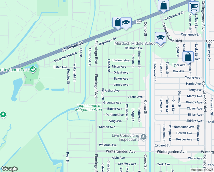 map of restaurants, bars, coffee shops, grocery stores, and more near 2228 Fraser Street in Port Charlotte