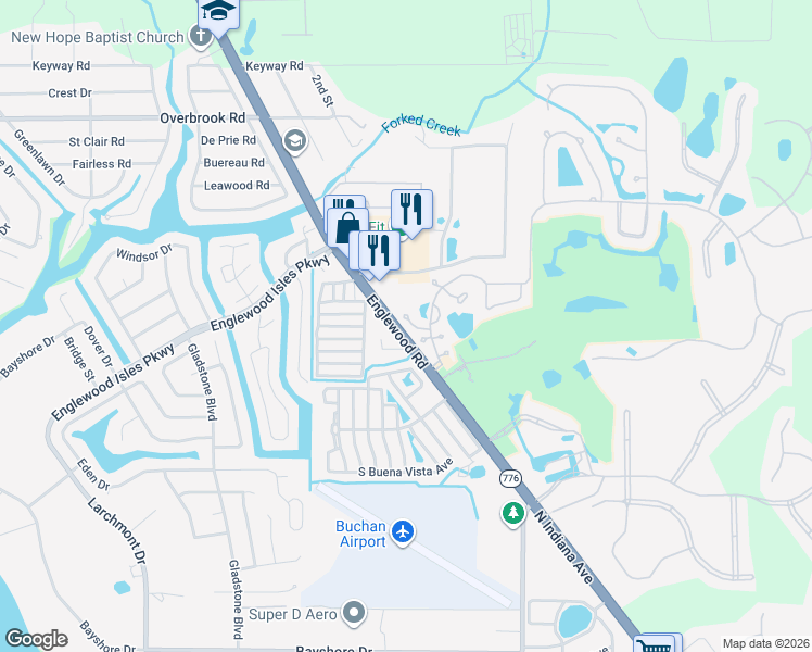 map of restaurants, bars, coffee shops, grocery stores, and more near 10322 Hebblewhite Court in Englewood