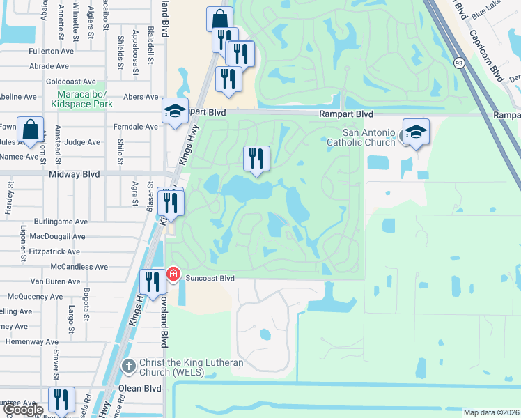 map of restaurants, bars, coffee shops, grocery stores, and more near 1040 Queensway Road West in Punta Gorda